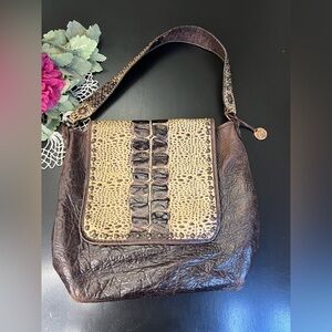 Double J Saddlery Crocodile Print Leather Messenger Tote Western Studded Handbag